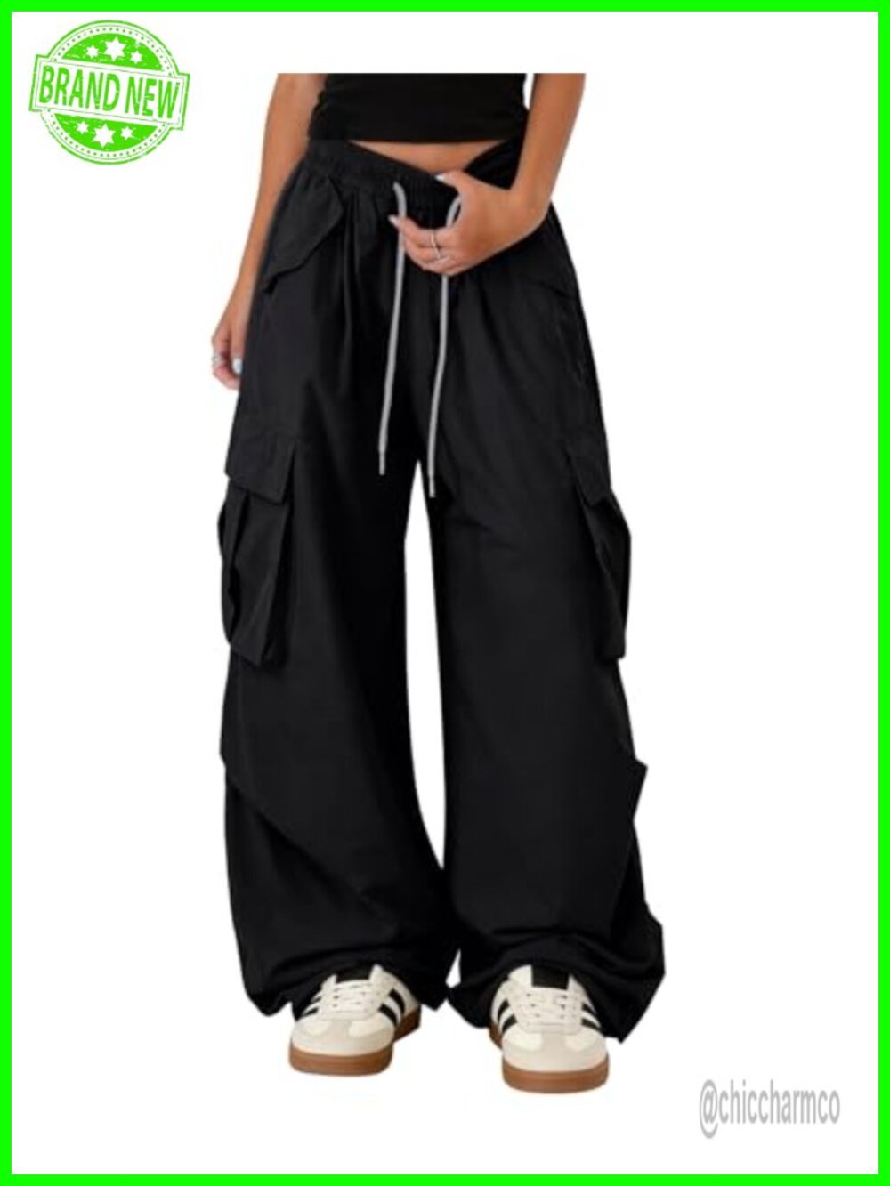 Baggy Cargo Pants Wide Leg Drawstring Streetwear Trousers with Pockets